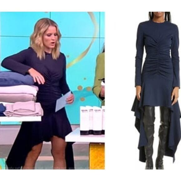 Aknvas Daani Dress Long Sleeve Ruched Draped Asymmetrical Hem Lapis Lazuli NWT 2 - Picture 1 of 11